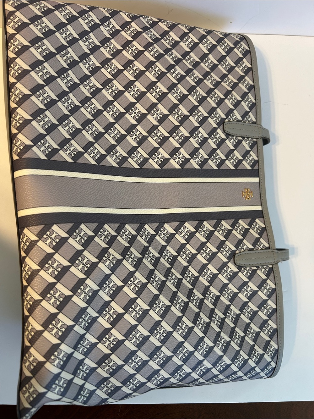 Tory Burch Gray Patterned Canvas Tote with Center Stripe - Picture 15 of 16